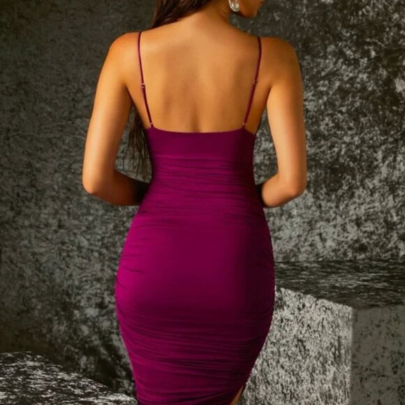 NEW Oh Polly Forever and Always Asymmetric Ruched Midi Dress - Purple - Picture 2 of 10